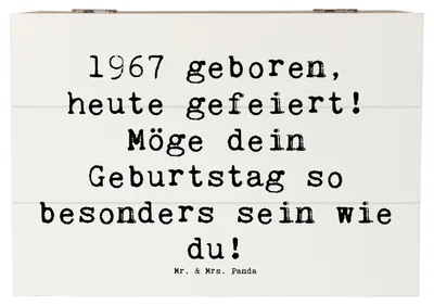 Produktbild von Mr. & Mrs. Panda Holzbox Spruch 1967 Geburtstag 22 x 15 cm - Weiß - Geschenk, Geburtsjahr, Alter, Jahrestag, Geschenkbox, einzigartige Geburtstage, Happy Birthday