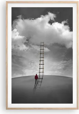 Produktbild von Gerahmtes Poster - Rahmen in heller Eiche - Symbol Leiter Himmel - 61x91,5 cm - Wand Bild - Wanddeko - Wandbilder - Kunstposter - Wandposter - Bilderrahmen - Bilder - Kunstdruck - P2NPA61x91-4900