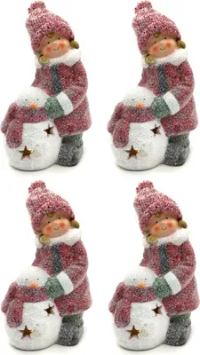 Produktbild von Winterkind Mädchen mit LED Schneemann 27cm Dekofigur Weihnachtsdeko 4 Stück