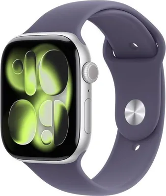 Obrázok produktu pre Apple Watch Series 11 GPS + Cellular, 46 mm, strieborné hliníkové puzdro, športový remienok Purple Fog S/M