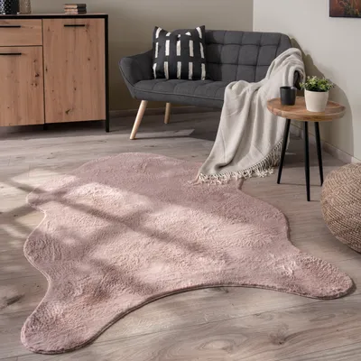 A living room scene with a rug, sofa, and furniture.