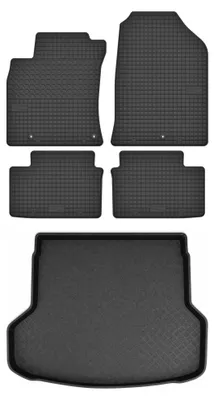 Image de Tapis en caoutchouc + bac de coffre pour Hyundai i30 III 2019- (break, roue galette) – 5 pièces, noirs, sur mesure