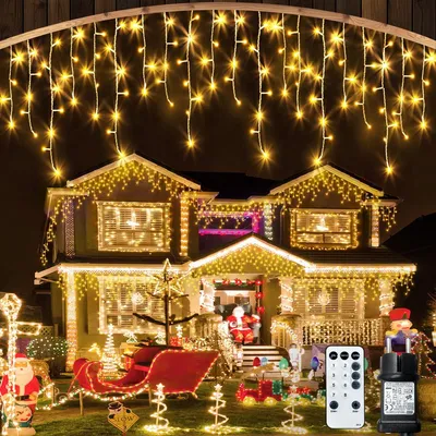 Eisregen-Lichterkette 10 m Warmweiß LED wasserdicht mit Timer