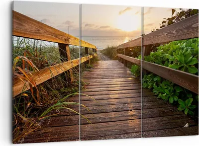 Produktbild von Bild auf Leinwand - Leinwandbild - Fußgängerbrücke Meer Strand Ufer - 105x70cm - Wand Bild - Wanddeko - Leinwanddruck - Bilder - Kunstdruck - Leinwand bilder - Wandkunst - CE105x70-2617