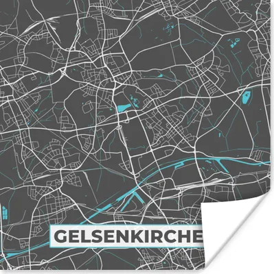 Produktbild von MuchoWow® Poster Stadtplan - Gelsenkirchen - Deutschland - Karte 50x50 cm - Wohnzimmerdekoration