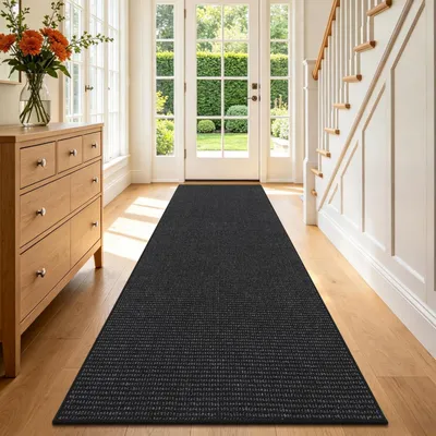 Zdjęcie produktu dla Dywan do przedpokoju, 80 x 300 cm, antypoślizgowy, łatwy w czyszczeniu, nowoczesny, czarno-szary