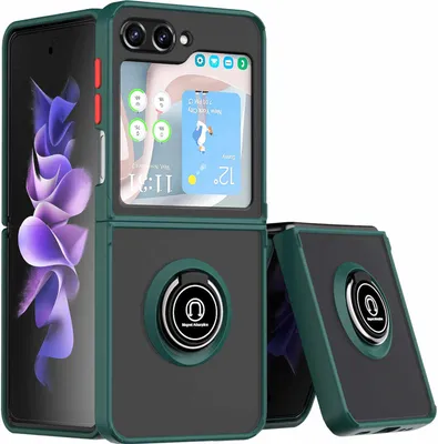 Produktbild von Für Samsung Galaxy Z Flip5 5G TPU / PC Design Ring Magnet Cover Handy Tasche Hülle Dunkel Grün Etuis