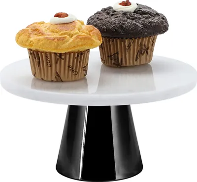 Produktbild von ECHTWERK stilvolle Tortenplatte aus Marmor, Kuchenplatte mit Standfuß, Gebäckständer zum Servieren von Speisen, Obst, Käse und Desserts, Black-Edition, Ø 22 cm