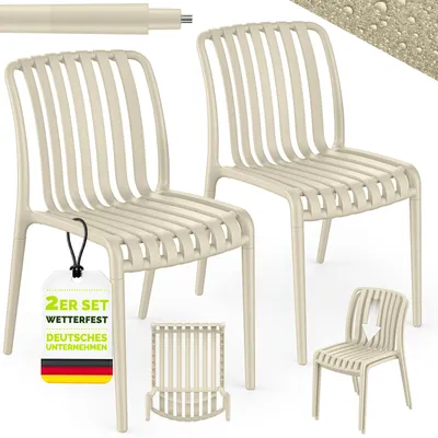 Image de Lot de 2 chaises de jardin tillvex® empilables et résistantes aux intempéries | Chaises d'extérieur pouvant supporter jusqu'à 120 kg | Chaises de jardin d'extérieur | Chaises de terrasse, mobilier de jardin, balcon, jardin, terrasse