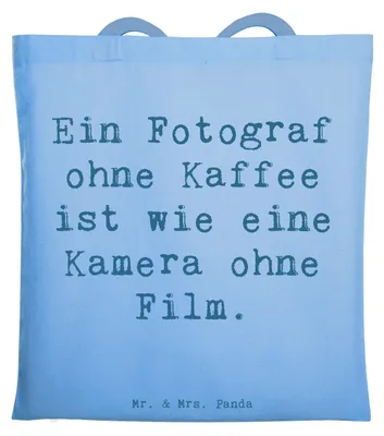 Produktbild von Mr. & Mrs. Panda Tote Bag Spruch Fotograf Kaffee - Sky Blue - Geschenk, und Fotografie, Laptoptasche, Tasche, Berufspassion, Humor, kreative Geschenke, Einkaufstüte