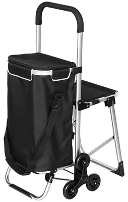 Produktbild von HOMCOM 3-in-1 Einkaufstrolley klappbar mit 40L Kapazität, klappbar Sitz Schwarz