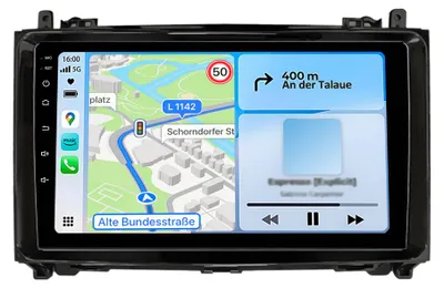 Obrázek produktu pro 9palcové autorádio s Androidem pro Mercedes-Benz třídy A/B/V (W169, W245, W639), Sprinter (W906), Vito/Viano – 4 GB, 64 GB, CarPlay, Android Auto, GPS navigace, Wi-Fi, Bluetooth
