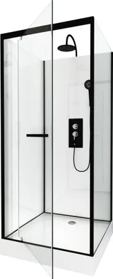 Image de Cabine de douche carrée 70x70x225cm - extra blanc et profilé noir mat - LUNAR SQUARE 70