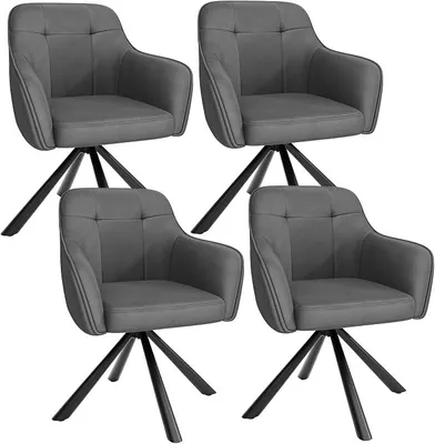 Imagen del producto de Juego de 4 sillas de comedor, giratorias 360°, con reposabrazos, color gris oscuro