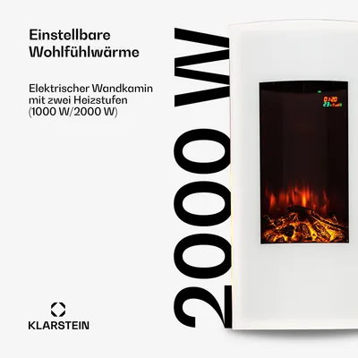 Zdjęcie produktu dla Kominek elektryczny Klarstein, kominek elektryczny do salonu i wnętrz, kominek elektryczny z płomieniami LED, termowentylator z wyłącznikiem czasowym, regulowany termostat, grzałka 2000 W