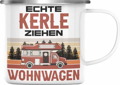 Produktbild von Trendation - Echte Kerle Ziehen Wohnwagen Camper Emaille Tasse Geschenke Wohnmobil für Männer Campingwagen Geschenkidee Zubehör Camping Opa Oma Rentner Lustig (Silber)