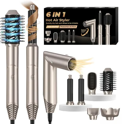 Produktbild von Hairstyler 5 in 1 Air Styler Warmluftbürste Föhn Rundbürstenföhn Lockenstab Haartrockner Glättbürste 1000W Hair Dryer Multistyler Schwarz