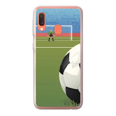 Produktbild von MuchoWow® Handyhülle Schutzhülle Hülle für Samsung Galaxy A20e Eine Illustration eines Fußballs auf dem Feld im Stadion - Jungen - Mädchen - Kinder Silikon Softcase Handy Hülle - Abdeckung