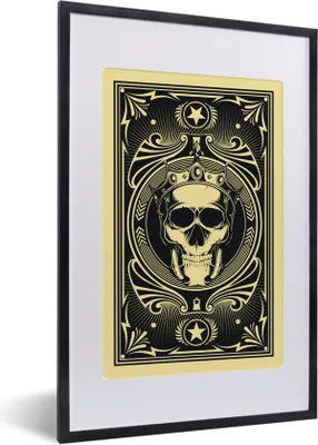 Produktbild von MuchoWow® MuchoWow® Gerahmtes Poster Illustration einer Spielkarte mit einem Totenkopf 40x60 cm - Poster mit zchwarzem Bilderrahmen - Poster in Rahmen