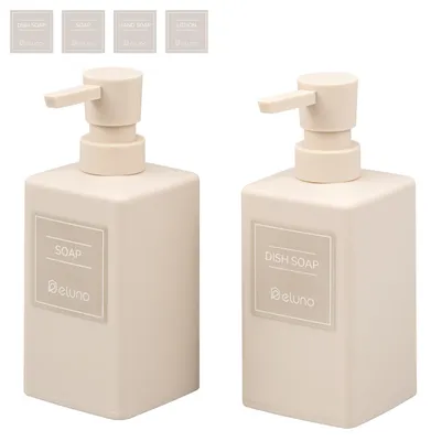 Immagine prodotto di Set di 2 dispenser per sapone eluno, con superficie effetto soft-touch color beige, capacità di 450 ml