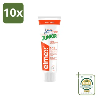 Image de 10 tubes de dentifrice Elmex Junior - pour enfants de 5 à 12 ans - 75 ml - Pack économique - 10 pièces