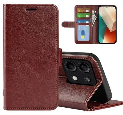 Produktbild von MobyDefend Hülle für Xiaomi Redmi Note 13 5G - Kunstleder Klapphülle mit Kartenfächern und Standfunktion – Rückverschluss - Braun