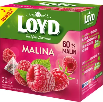 Produktbild von Loyd Früchtetee Himbeere 20 Teebeutel - Himbeeren Tee im Pyramidenbeutel 40g