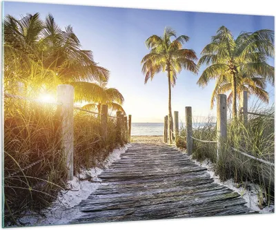 Produktbild von Bilder auf glas - Einteilig - Strand Palmen Fußgängerbrücke - 100x70cm - Glasbilder - Wandbilder - Bilder - Wanddekoration aus Glas - Glas Bilder - Wandbild auf Glas - GAA100x70-4171
