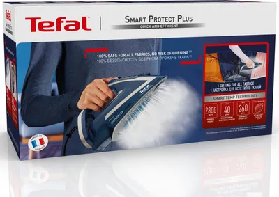 Produktbild von Tefal Smart Protect Plus FV6872 Trocken- & Dampfbügeleisen Durilium Airglide Bügelsohle 2800 W Blau
