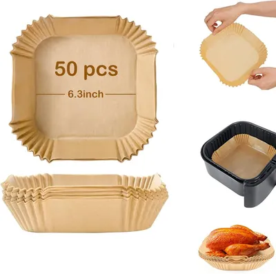 Produktbild von Air Fryer Backpapier 50 Stück, 16 cm, Quadratische Antihaft Wasserfeste Papierliner, für Fritteuse