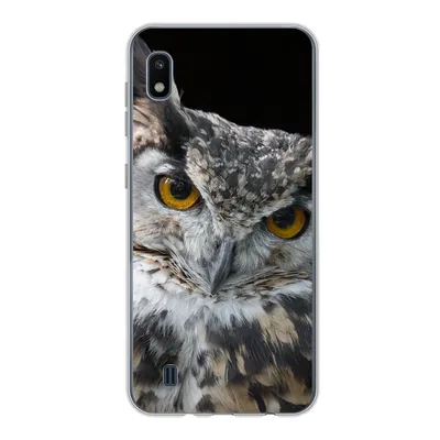 Produktbild von MuchoWow® Handyhülle Schutzhülle Hülle für Samsung Galaxy A10 Porträt einer braunen Eule auf schwarzem Hintergrund Silikon Softcase Handy Hülle - Schutzhülle