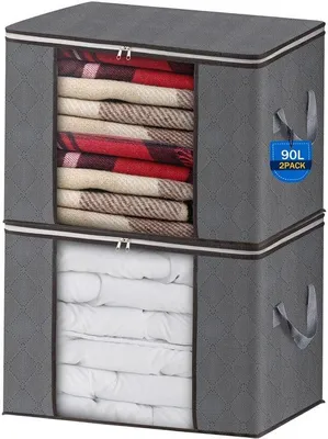 Productafbeelding van Ibenzoa® Opbergtassen, set van 2, inklapbaar en ruimtebesparend, 90 liter (60x40x35 cm), drielaags vliesmateriaal, zichtvenster, dubbele rits voor kleding en beddengoed