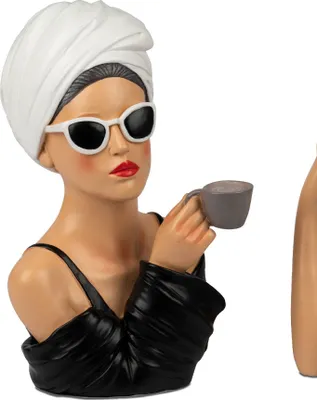 Produktbild von Deko Büste Dame mit weißem Tuch und Sonnenbrille H. 28cm Kunststein Formano