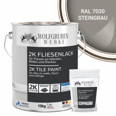 Produktbild von 2K Fliesenlack Fliesenfarbe Wand Bodenfliesen W712 Steingrau RAL 7030 - 10Kg