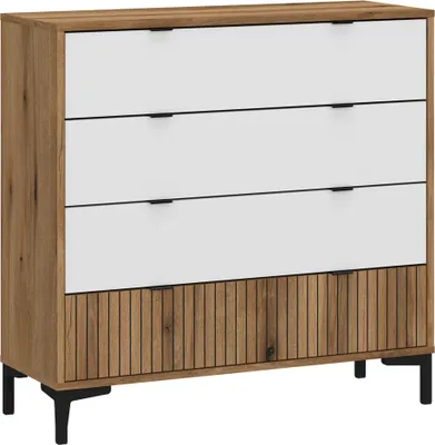 Produktbild von Kommode Eiche mit weiß und Lamellenoptik RISBY-129, 4 Schubladen