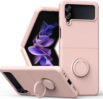 Produktbild von Samsung Z Flip 4 Handyhülle, Ring Halter Ständer Kratzfeste Weiche Silikon schutzhülle für Samsung Galaxy Z Flip 4 5G Pink
