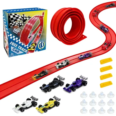 Imagen del producto de Pista de carreras flexible, 5 metros, 4 coches, 4 ventosas, para niños a partir de 3 años