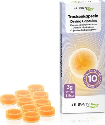 Produktbild von JB White 10x Hörgeräte Trockenkapseln kompatibel mit Phonak C&C, Starkey und Unitron Ladestation, Ladehülle, Charger Case Zubehör, Trockentabs Trockner Tabletten (Farbindikator, 10 Stück, 3g)