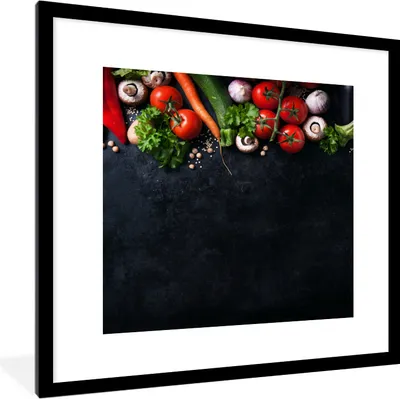 Produktbild von MuchoWow® Gerahmtes Poster Gemüse - Kräuter - Gewürze - Schwarz - Rustikal - Küche 40x40 cm - Poster mit Schwarzem Bilderrahmen Wandposter Rahmen Foto Bilder - Poster - Plakat im Rahmen