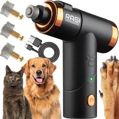 Produktbild von RAGI Krallenschleifer für Hunde  Krallenschleifer für Haustiere,  Elektrische Krallenschere für Große, Mittelgroße und Kleine Hunde  3 Fräsaufsätze