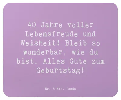 Produktbild von Mr. & Mrs. Panda Mauspad Spruch 40. Geburtstag Freude - Lavendeltraum - Geschenk, Mouse Pad, computer, Mousepad, Lebensjahr, Happy Birthday, laptop, pc, runden, Alter