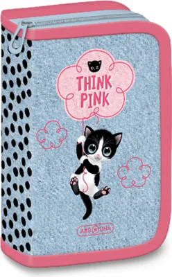Image de ARS UNA Ecole Trousse à crayons Think Pink - chats, remplie, bleu-rose, pour filles