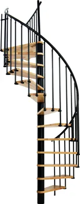Produktbild von Minka Spindeltreppe Berlin in schwarz mit Buchenstufen bis 309cm Geschosshöhe Ø120cm