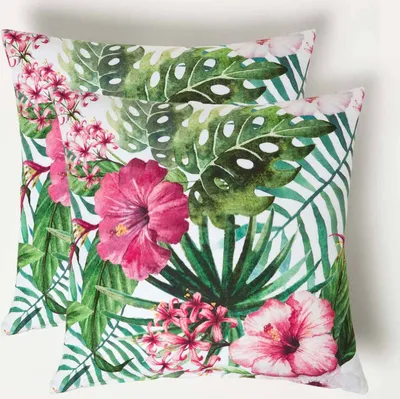 Produktbild von HOMESCAPES Gartenkissen Hibiskus-Blüten – 2er-Set Outdoor Kissen 45 x 45 cm