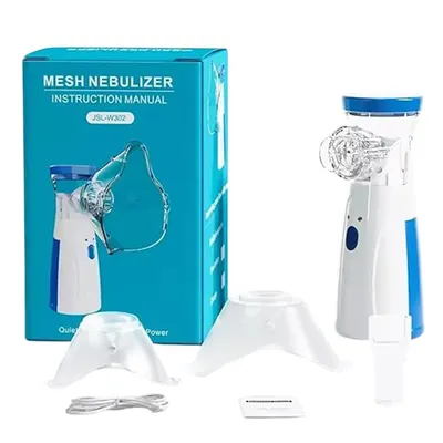 Immagine prodotto di Nebulizzatore a Rete Portatile, Inalatore Ultrasonico Silenzioso con Nebbia Fine, Alimentazione USB/AA, Maschere Adulto, Bambino