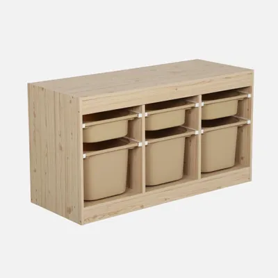Produktbild von sweeek - Kinder-Aufbewahrungsmöbel mit Holzdekor und 6 bunten Behältern - Beige