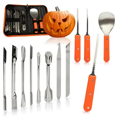 Immagine prodotto di Set di 12 utensili per intagliare zucche, ideali per decorazioni di Halloween
