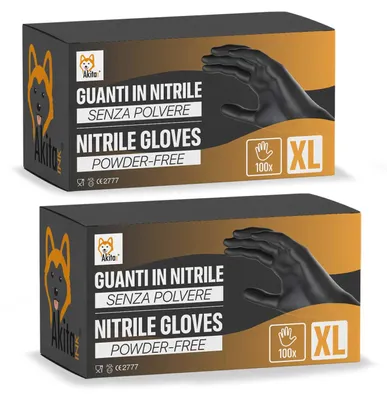 Immagine prodotto di Guanti Nitrile Neri XL Senza Polvere Akitaink 200 pezzi