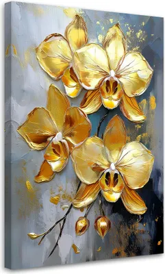Produktbild von Leinwandbild Goldene Orchideen Glamour-Blumen 40x60 Feeby Gold bild für die wand bereit zum aufhängen
