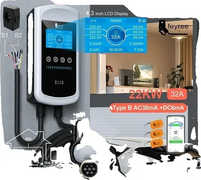 Image de Chargeur EV, 7,6 kW 32A, contrôle intelligent à distance, 22 kW 32 A triphasé, TYPE2
